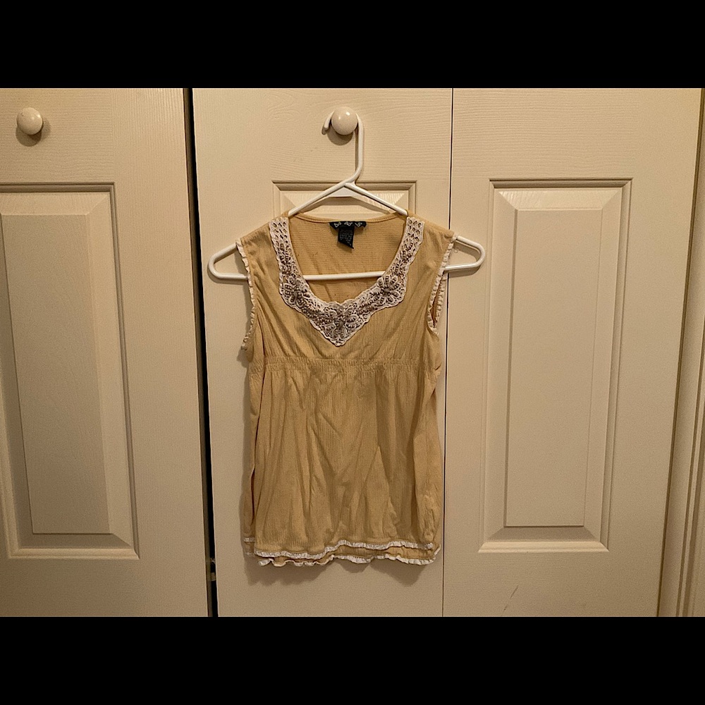 Yellow/White And Tan Beads Blouse (Size L - Kids)